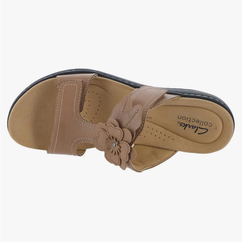Clarks Womens Laurieann Madi Beige brown Leather Slip On Slide Sandals Shoes - Picture 2 of 6